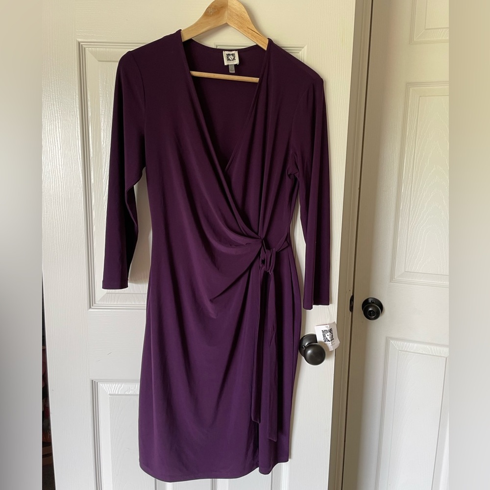 Anne Klein eggplant purple faux wrap dress size 10